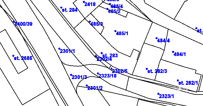 Parcela st. 283 v KÚ Tišnov, Katastrální mapa