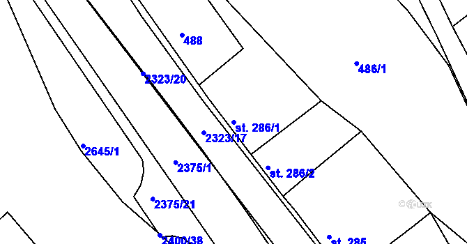 Parcela st. 286/1 v KÚ Tišnov, Katastrální mapa