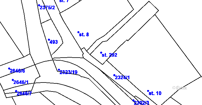 Parcela st. 292 v KÚ Tišnov, Katastrální mapa