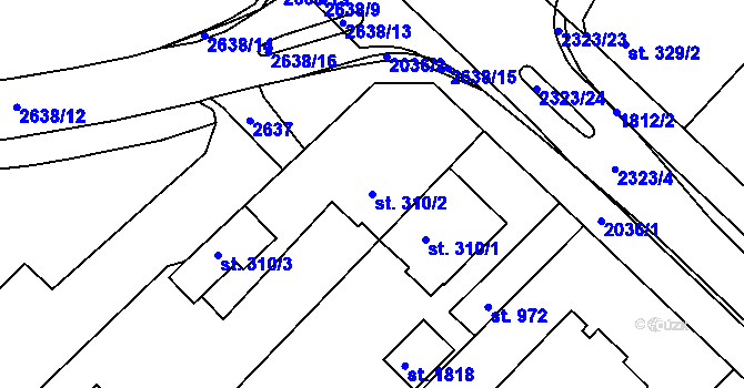 Parcela st. 310/2 v KÚ Tišnov, Katastrální mapa