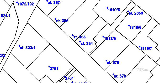 Parcela st. 354 v KÚ Tišnov, Katastrální mapa