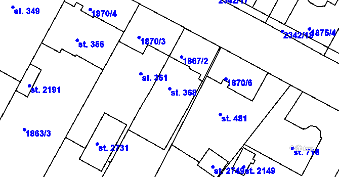Parcela st. 368 v KÚ Tišnov, Katastrální mapa