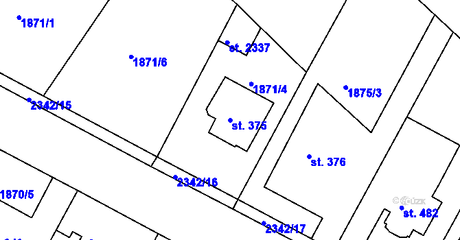 Parcela st. 375 v KÚ Tišnov, Katastrální mapa