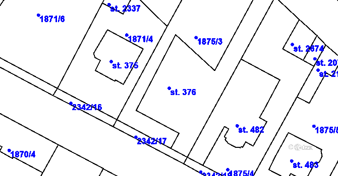 Parcela st. 376 v KÚ Tišnov, Katastrální mapa