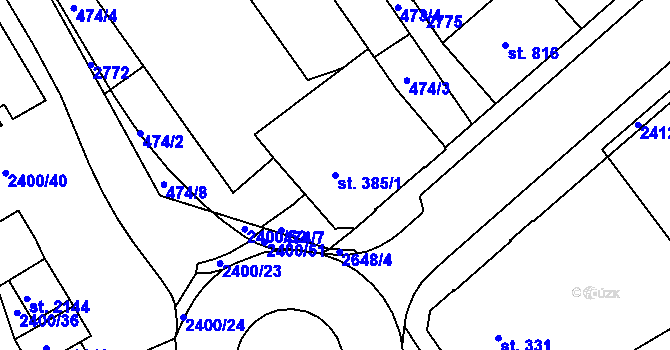 Parcela st. 385/1 v KÚ Tišnov, Katastrální mapa