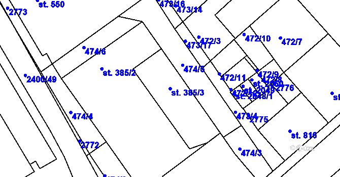 Parcela st. 385/3 v KÚ Tišnov, Katastrální mapa