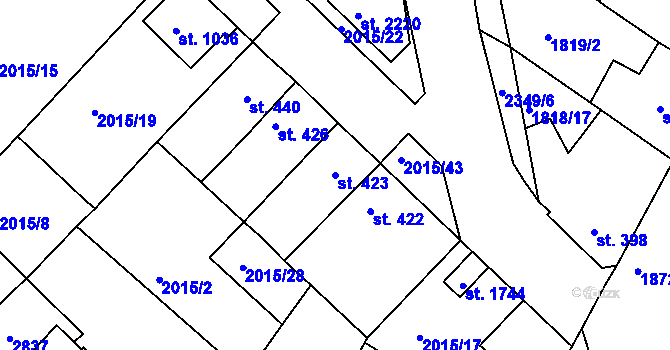 Parcela st. 423 v KÚ Tišnov, Katastrální mapa
