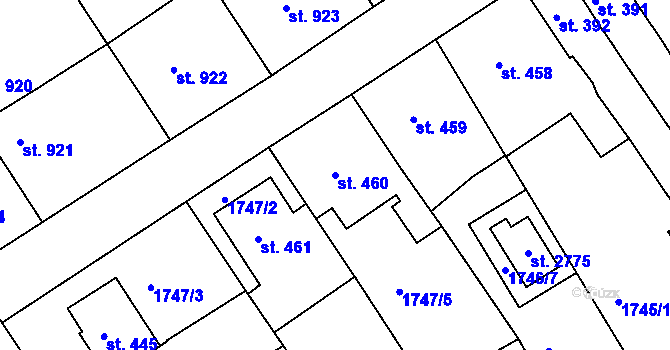 Parcela st. 460 v KÚ Tišnov, Katastrální mapa