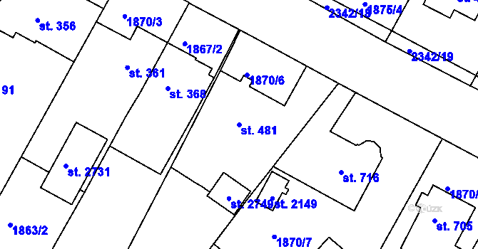 Parcela st. 481 v KÚ Tišnov, Katastrální mapa