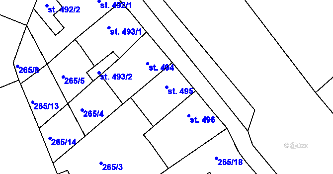 Parcela st. 495 v KÚ Tišnov, Katastrální mapa