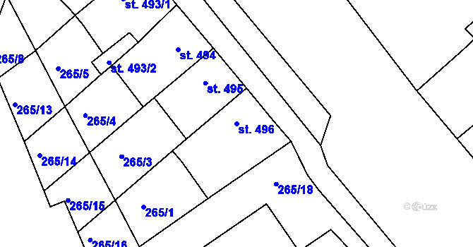 Parcela st. 496 v KÚ Tišnov, Katastrální mapa
