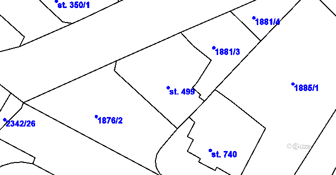 Parcela st. 499 v KÚ Tišnov, Katastrální mapa