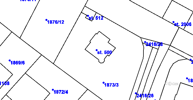 Parcela st. 500 v KÚ Tišnov, Katastrální mapa