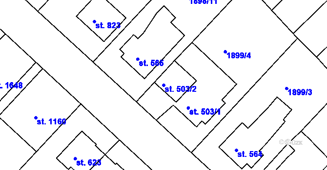 Parcela st. 503/2 v KÚ Tišnov, Katastrální mapa