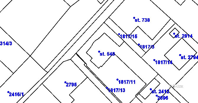 Parcela st. 548 v KÚ Tišnov, Katastrální mapa