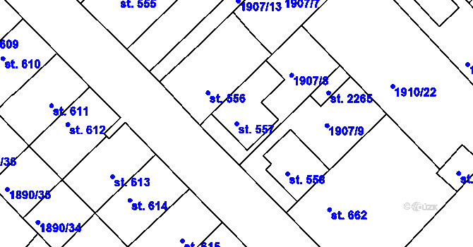 Parcela st. 557 v KÚ Tišnov, Katastrální mapa