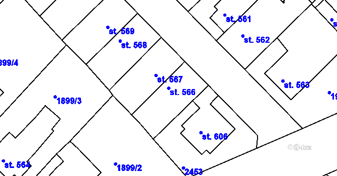 Parcela st. 566 v KÚ Tišnov, Katastrální mapa