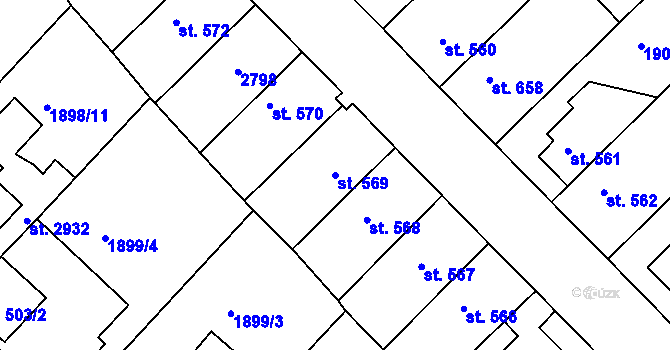 Parcela st. 569 v KÚ Tišnov, Katastrální mapa