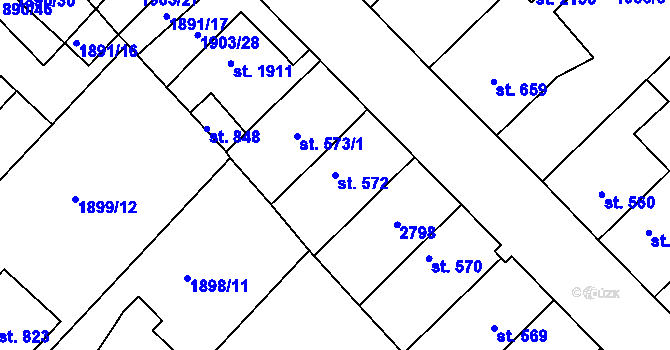 Parcela st. 572 v KÚ Tišnov, Katastrální mapa