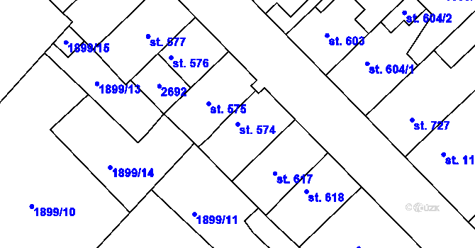 Parcela st. 574 v KÚ Tišnov, Katastrální mapa