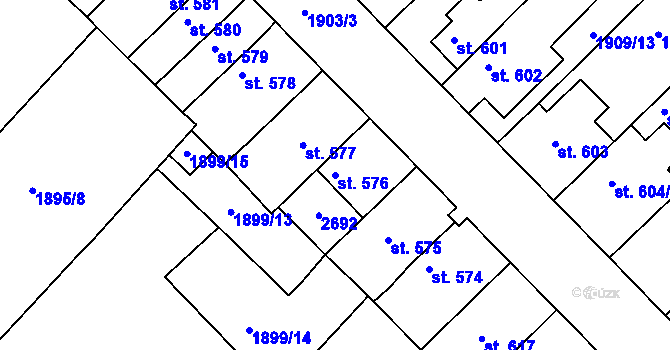Parcela st. 576 v KÚ Tišnov, Katastrální mapa