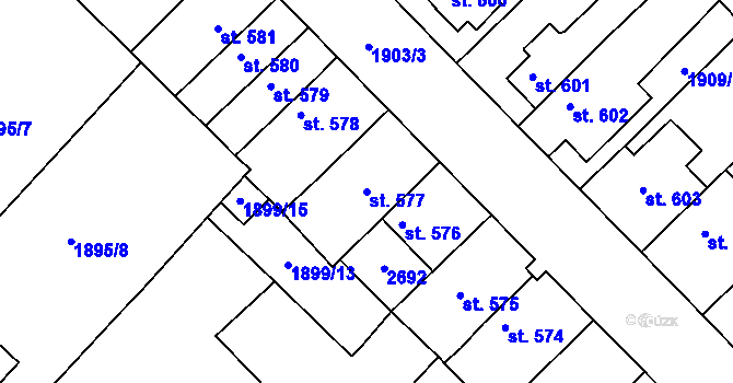 Parcela st. 577 v KÚ Tišnov, Katastrální mapa