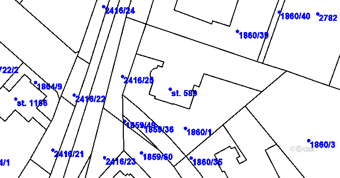 Parcela st. 589 v KÚ Tišnov, Katastrální mapa