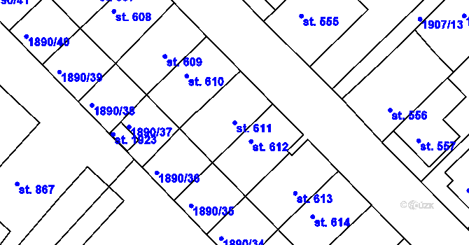 Parcela st. 611 v KÚ Tišnov, Katastrální mapa