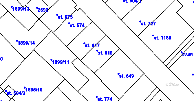 Parcela st. 618 v KÚ Tišnov, Katastrální mapa