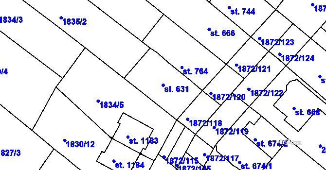 Parcela st. 631 v KÚ Tišnov, Katastrální mapa