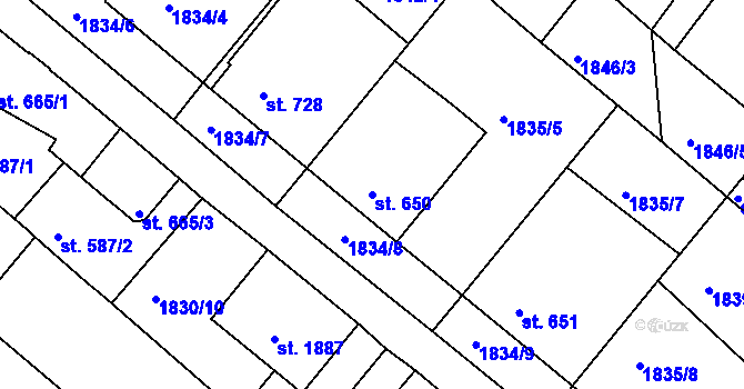 Parcela st. 650 v KÚ Tišnov, Katastrální mapa