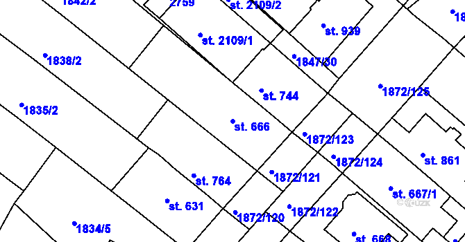 Parcela st. 666 v KÚ Tišnov, Katastrální mapa
