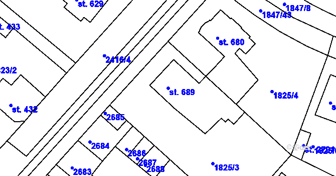 Parcela st. 689 v KÚ Tišnov, Katastrální mapa