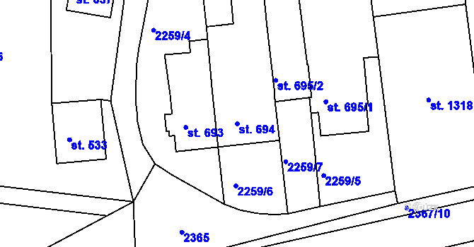Parcela st. 694 v KÚ Tišnov, Katastrální mapa