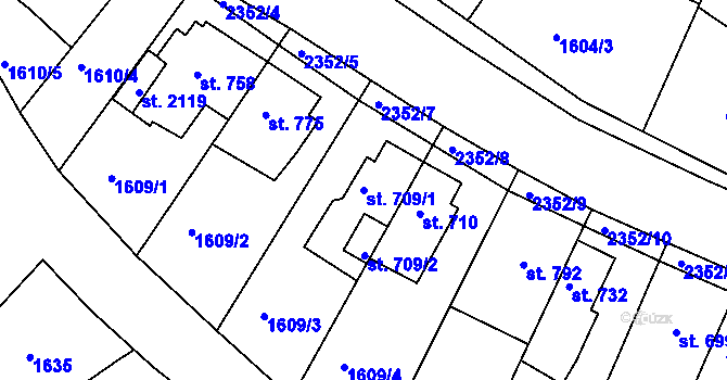 Parcela st. 709/1 v KÚ Tišnov, Katastrální mapa