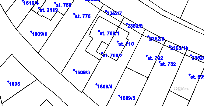 Parcela st. 709/2 v KÚ Tišnov, Katastrální mapa