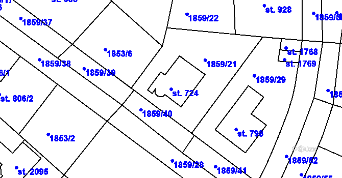 Parcela st. 724 v KÚ Tišnov, Katastrální mapa