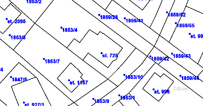 Parcela st. 725 v KÚ Tišnov, Katastrální mapa