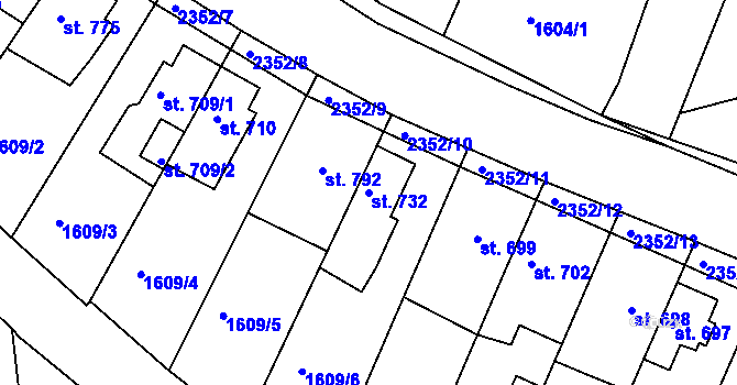 Parcela st. 732 v KÚ Tišnov, Katastrální mapa