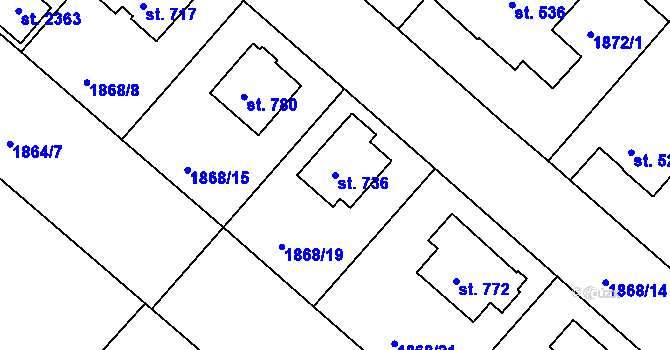 Parcela st. 736 v KÚ Tišnov, Katastrální mapa