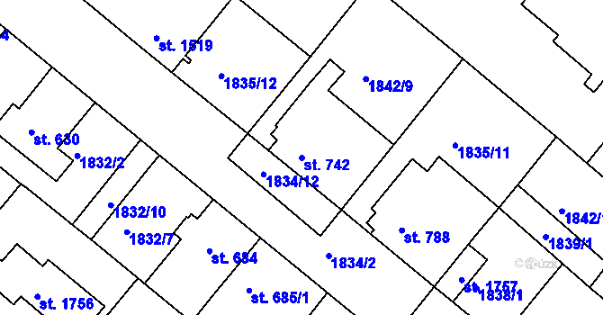 Parcela st. 742 v KÚ Tišnov, Katastrální mapa
