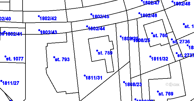Parcela st. 759 v KÚ Tišnov, Katastrální mapa