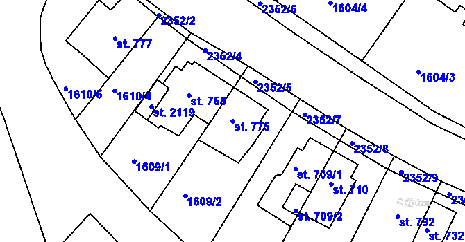Parcela st. 775 v KÚ Tišnov, Katastrální mapa