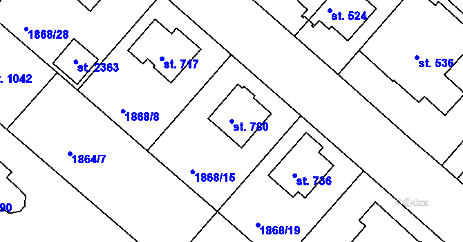 Parcela st. 780 v KÚ Tišnov, Katastrální mapa