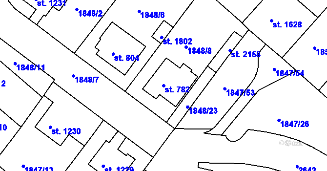 Parcela st. 782 v KÚ Tišnov, Katastrální mapa