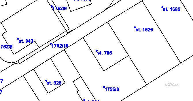 Parcela st. 786 v KÚ Tišnov, Katastrální mapa