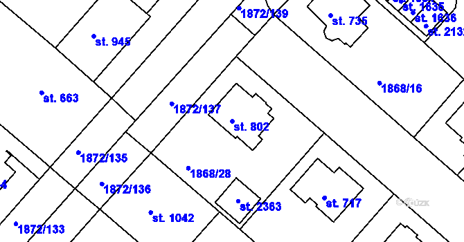 Parcela st. 802 v KÚ Tišnov, Katastrální mapa