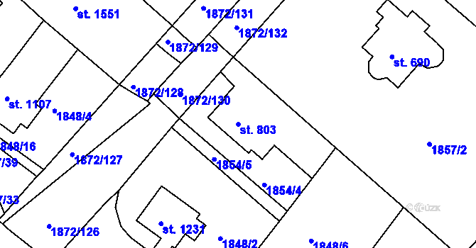 Parcela st. 803 v KÚ Tišnov, Katastrální mapa