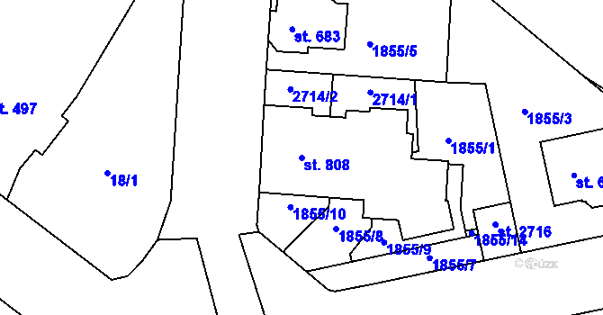 Parcela st. 808 v KÚ Tišnov, Katastrální mapa