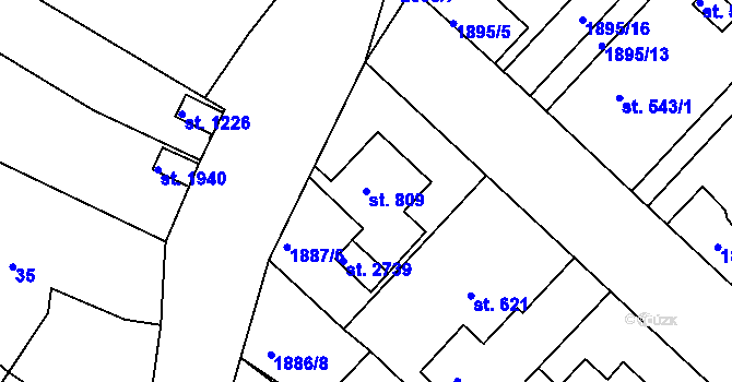 Parcela st. 809 v KÚ Tišnov, Katastrální mapa